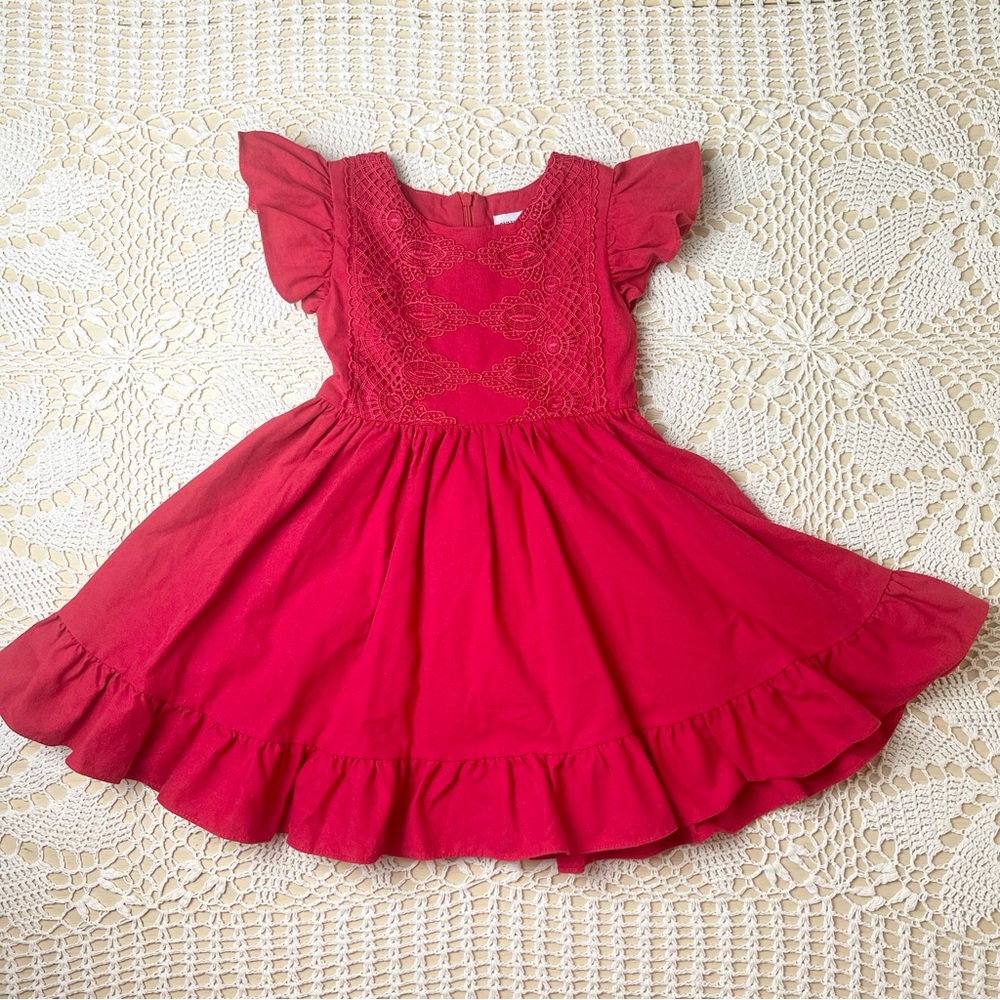 Only Little Once Girls 4 Years Red Ethel Fancy Pinafore Christmas Dress